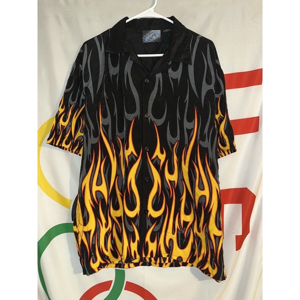 Vintage Y2K Sapphire Lounge Flame Button Up Shirt Large